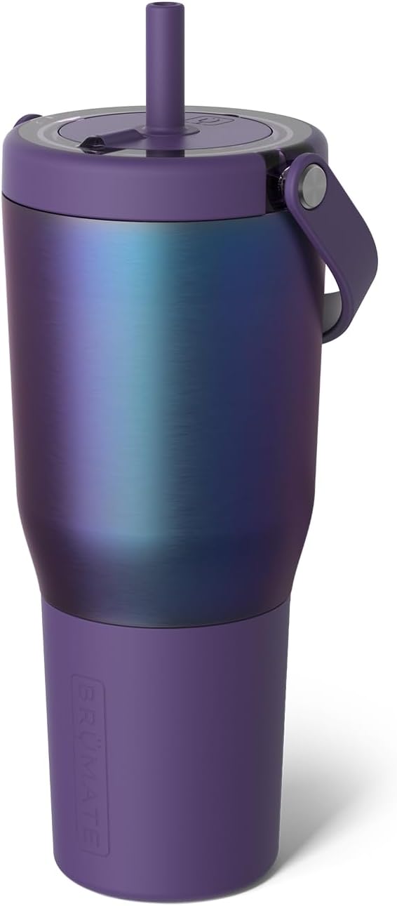 BruMate Resa 35oz 100% Leakproof Travel Tumbler with Handle & Straw | Flexible SoftSip Straw | Silicone Sleeve for Durability | Stainless Steel | Cup Holder & Travel Friendly | (Dark Aura)