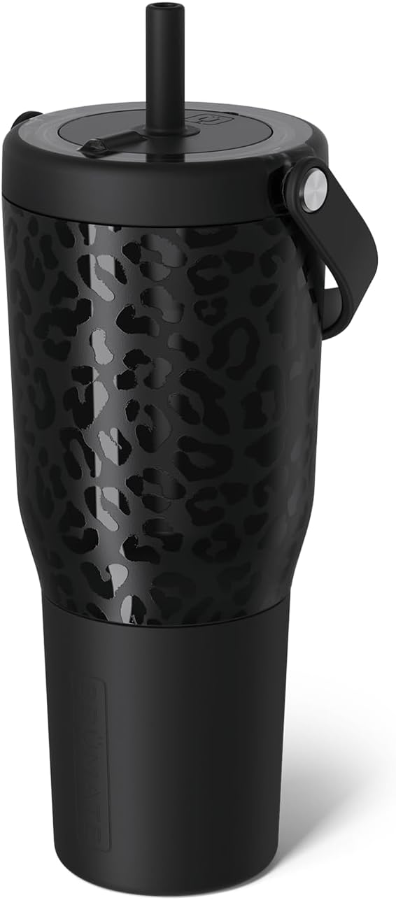 BruMate Resa 35oz 100% Leakproof Travel Tumbler with Handle & Straw | Flexible SoftSip Straw | Silicone Sleeve for Durability | Stainless Steel | Cup Holder & Travel Friendly | (Onyx Leopard)