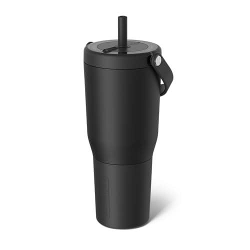 BruMate Resa 35oz 100% Leakproof Travel Tumbler w/Handle & Straw | Flexible SoftSip Straw | Silicone Sleeve for Durability | Stainless Steel | Cup Holder & Travel Friendly Water Bottle (Matte Black)