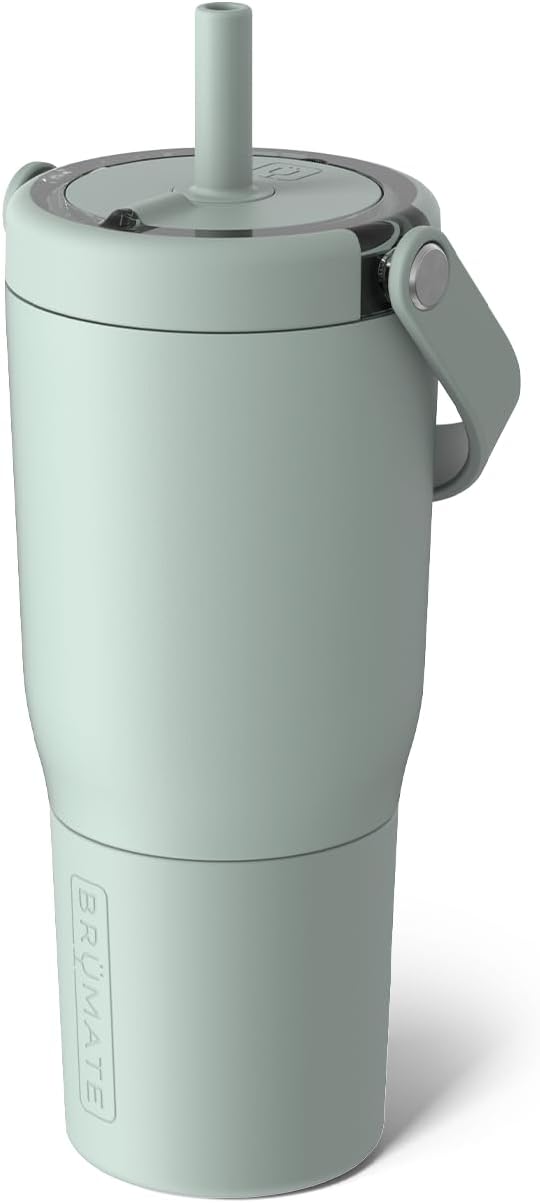 BruMate Resa 25oz 100% Leakproof Travel Tumbler with Handle & Straw | Flexible SoftSip Straw | Silicone Sleeve for Durability | Stainless Steel | Cup Holder & Travel Friendly | (Sage)
