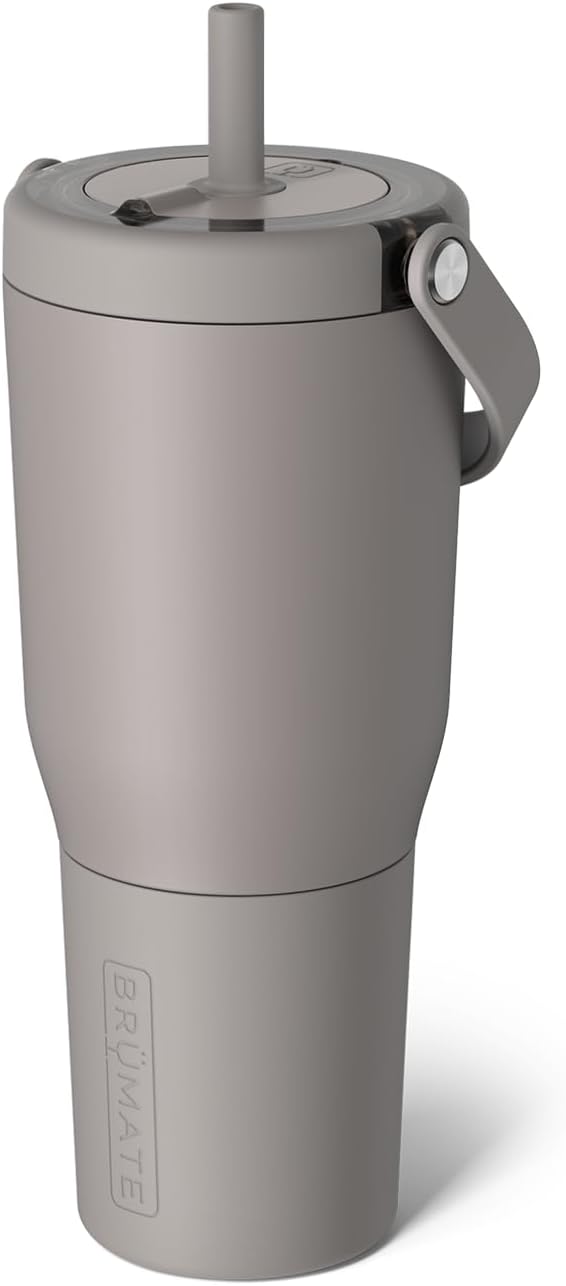 BruMate Resa 35oz 100% Leakproof Travel Tumbler with Handle & Straw | Flexible SoftSip Straw | Silicone Sleeve for Durability | Stainless Steel | Cup Holder & Travel Friendly Water Bottle | (Mocha)