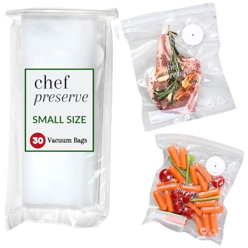 Chef Preserve Reusable Vacuum Sealer Bags for Food  30 BPA-Free Small (8 x 10 in) Food Storage Bags, Freezer, Microwave  Odor-Resistant, Leak-Proof  Compatible with Chef Preserve Vacuum Sealers