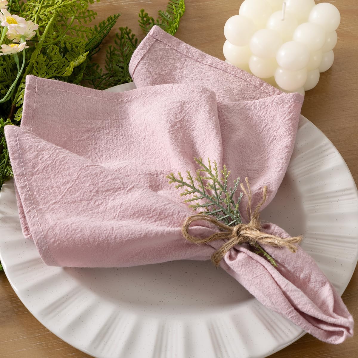 Socomi Cloth Napkins Pink Fall Thanksgiving Washable Reusable Bulk Linen Cotton Napkins Set of 20 17"x17" for Wedding Party Bridal Baby Shower Birthday Dining Table Decorations