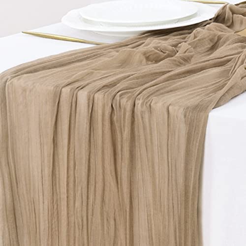 Socomi 15pcs Nude Brown Cheesecloth Table Runner Fall Thanksgiving Boho Rustic Gauze 120 inch 10FT Cheese Cloth Runner for Wedding Party Baby Shower Birthday Home Decor Holiday Decorations