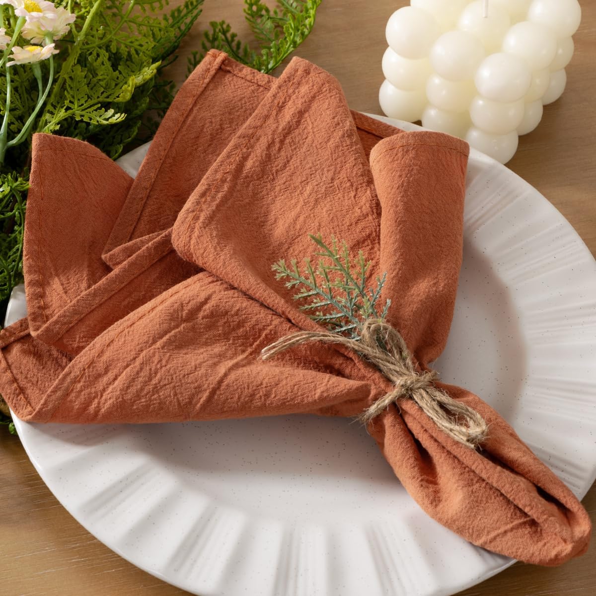 Socomi Cloth Napkins Terracotta Fall Burnt Orange Thanksgiving Washable Reusable Bulk Linen Cotton Napkins Set of 20 17"x17" for Wedding Party Bridal Baby Shower Birthday Dining Table Decorations