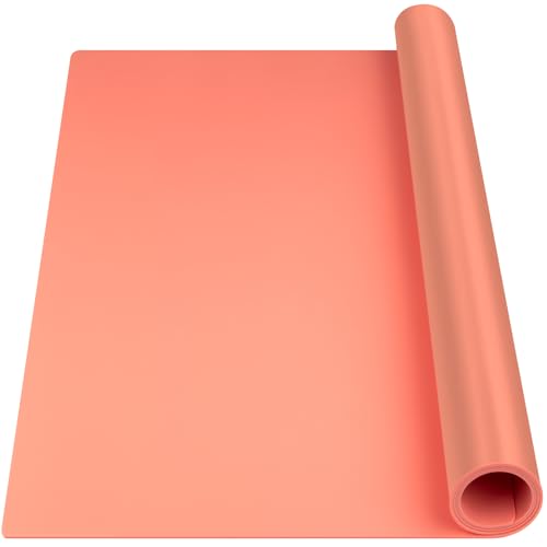 Silicone Mat Heat Resistant Mats for Countertop, Large Silicone Mats for Kitchen Counter Crafts Workbench Table, Size 48x24 inches Thick 2mm,Rolled Package,Coral