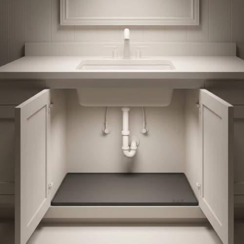 BASIN - Under Sink Mat for Bathroom - The Original Silicone Under Sink Mats for Bathroom Waterproof - Under Sink Tray for Bathroom Waterproof - Under Sink Cover Vanity Liner Gray 34x19