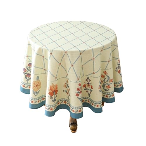 Designer Linen Floral Small Round Tablecloth