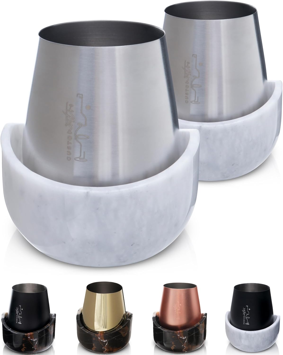 Gusto Nostro White Marble Wine Chiller Set