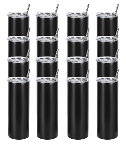 Wzaytia 16 Pack 20 Oz Straight Skinny Tumblers (Black)