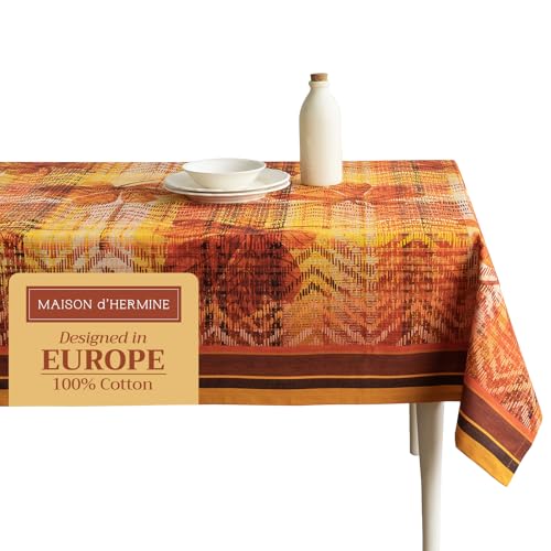 Maison d' Hermine Table Cloth Rectangle Table 100% Cotton 60 x 90 Inches Fall Tablecloth Reusable Everyday Use for Thanksgiving Christmas Decorations Dining Farmhouse Party (Thanksgiving Tartan)
