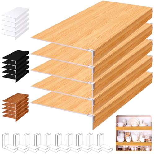 Hoolerry 5 Pcs Wire Shelf Covers Foamed PVC Wire Rack Covers for Removable Closet (Not Wood) Pantry Shelves for Cabinet Bathroom Kitchen Shelving Decoration(Wood Color,38x16inch)