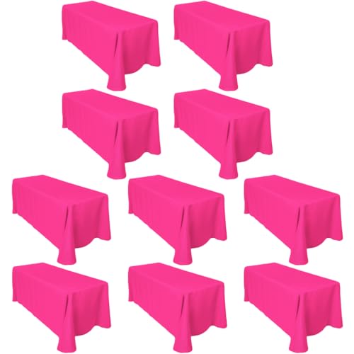 LTC LINENS Bulk 10-Pack Rectangular Tablecloths 90 in x 156 in with Rounded Corners - Fuchsia Table Covers for 8 ft Table with Floor-Length Drop - Wrinkle Resistant Polyester Fabric Cloth for Wedding