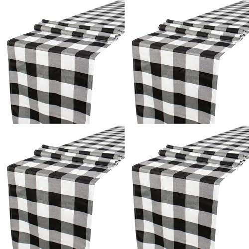 ShinyBeauty 4 Pack Checkered Table Runners - 108 Inch Black & White Christmas Plaid Farmhouse Runners for Dining Table,Picnic,Coffee (14x108 Inch)