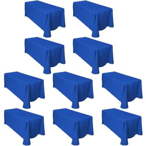 LTC LINENS Bulk 10-Pack Rectangular Tablecloths 90 In x 156 In with Rounded Corners - Royal Blue Table Covers for 8 ft Table with Floor-Length Drop - Wrinkle Resistant Polyester Fabric Cloth for Party