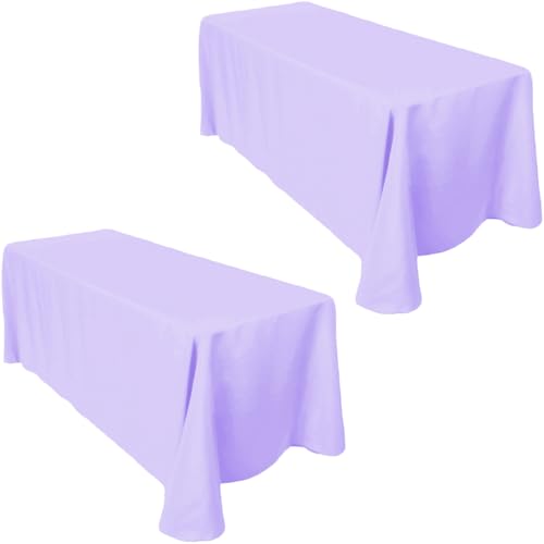 LTC LINENS 2-Pack Rectangular Tablecloths 90 In x 156 In with Rounded Corners - Lavender Table Covers for 8 ft Table with Floor-Length Drop -Wrinkle Resistant Polyester Fabric Cloth for Wedding, Party