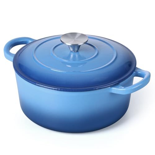 3 Qt Enameled Cast Iron Dutch Oven with Lid, E-far Small Round Nonstick Dutch Oven Pot for Bread Baking Braising Stews Roasting Cooking, Heavy Duty, Induction & Oven Safe - Blue