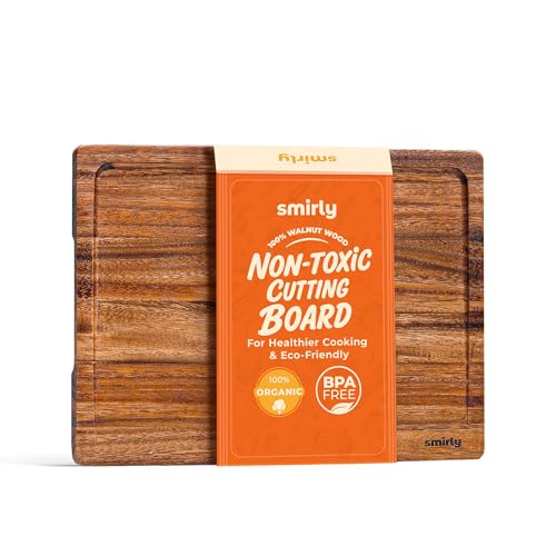 SMIRLY Walnut Wood Cutting Boards for Kitchen, Large - Small, Walnut Wooden Cutting Board Set with Deep Juice Grooves, Non Toxic Serving Tray