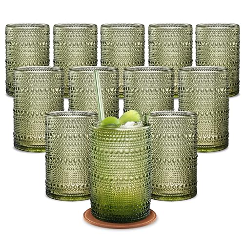 15 OZ Hobnail Drinking Glasses - Green