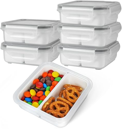 carrotez 2 Compartment Snack Containers, Mini Snack Containers for Mini Fridge, Small Food Storage Containers, Airtight Lids, Reusable, 1.1 cup, 6 PACK