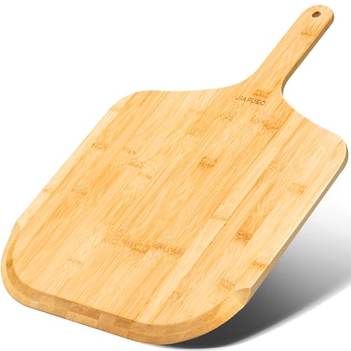 Pizza Peel 14 Inch, Large Bamboo Pizza Paddle Spatula - Wooden Serving Board, Oven Accessory for Baking Homemade, Wood Cutting Board for Cheese Bread Fruit Vegetables