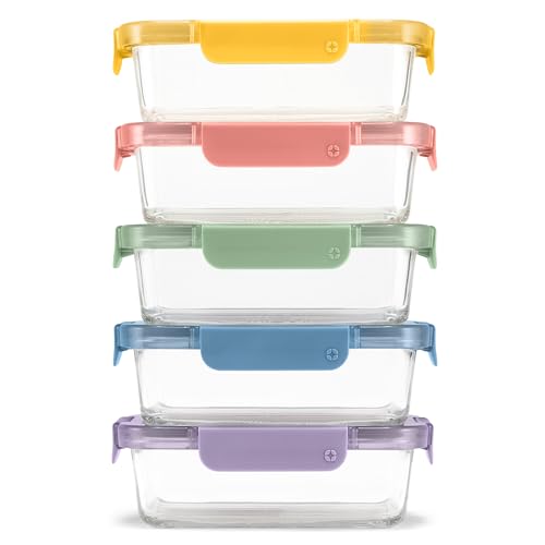 Ello Color Lock 3.4 Cup 10PC, 5 Pack Glass Meal Prep Sets Leak-Proof Glass Food Storage Containers with Airtight BPA-Free Plastic Lids, Dishwasher, Microwave, and Freezer Safe, Desert Festival