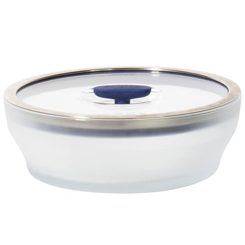 Anyday 7-Cup Microwave Cookware and Glass Container with Glass Lid, Plastic-Free Shallow Food Storage | Stackable Airtight Steamer with Vented Lid for Microwave-Safe Reheating & Steaming Vegetables