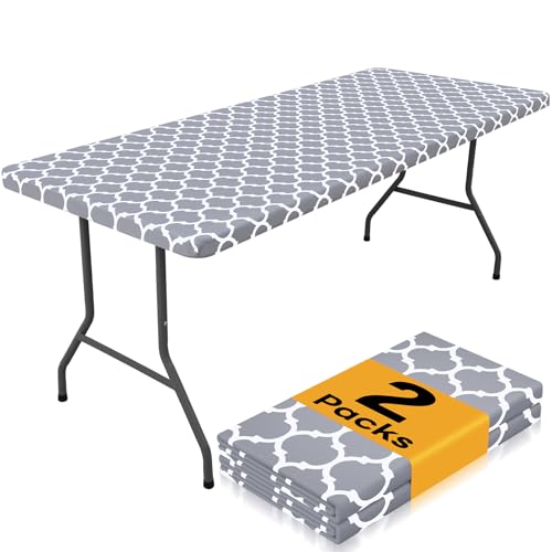 Smiry 2 Pack Rectangle Table Cloth 8 Foot (Grey)