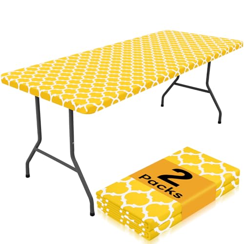 Smiry 2 Pack Rectangle Table Cloth 6 Foot (Yellow)