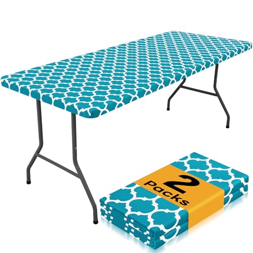 Smiry 2 Pack Rectangle Table Cloth 6 Foot (Teal)