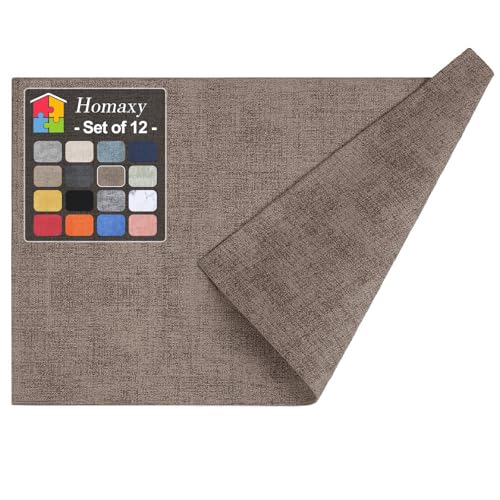 Homaxy Faux Leather Heat Resistant Placemats for Dining Table Set of 12, Waterproof Wipeable Washable PU Table Mats, Easy to Clean Anti-Slip Place Mats, 11.8" x 17", Dark Brown