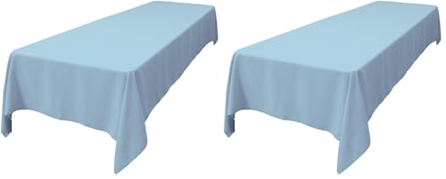 LA Linen Polyester Poplin Washable Rectangular Tablecloth, Stain and Wrinkle Resistant Table Cover 60x144, Fabric Table Cloth for Dinning, Kitchen, Party, Holiday 60 by 144-Inch, Blue Light