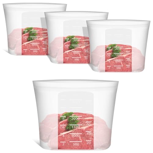 Reusable Storage Bags Extra Large, 0.8 Gallon/101 fl.oz/3000 ml, 4 Pack 100% Silicone Food Storage Bags Stand Up Zip Lock for Large Food Items, Freezer Microwave Oven Dishwasher Safe, Translucent