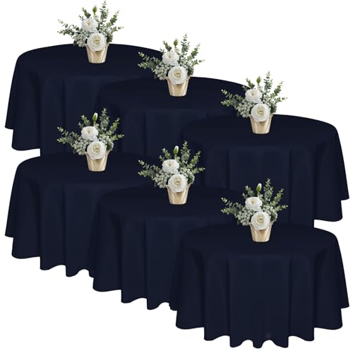 6 Pack 90 In Round Navy Blue Tablecloths - Reusable Polyester Table Covers  Protect from Spills (Not Waterproof)  for Weddings, Banquets, Parties  Ships Folded, Wrinkles Likely, Steam Before Use