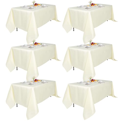 6 Pack 70x120-In Rect Warm Ivory Tablecloths-Reusable Polyester Table Covers  Protect from Spills (Not Waterproof)  for Weddings, Banquets, Parties  Ships Folded, Wrinkles Likely, Steam Before Use