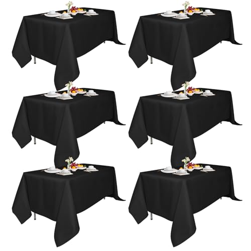 6 Pack 70x120-Inch Rect Black Tablecloths-Reusable Polyester Table Covers  Protect from Spills (Not Waterproof)  for Weddings, Banquets, Parties  Ships Folded, Wrinkles Likely, Steam Before Use