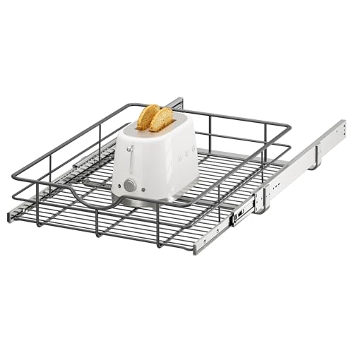 ALINE FURNITURE Pull Out Shelves - 17" W x 22" D Soft Close Pull Out Cabinet Organizer 1 Tier - Slide Out Drawers with Shelf Liner, Heavy Duty Steel Wire Baskets for Kitchen Cabinets, Pantry, Bathroom
