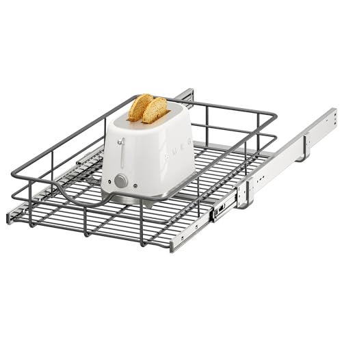 ALINE FURNITURE Pull Out Shelves - 14" W x 22" D Soft Close Pull Out Cabinet Organizer 1 Tier - Slide Out Drawers with Shelf Liner, Heavy Duty Steel Wire Baskets for Kitchen Cabinets, Pantry, Bathroom