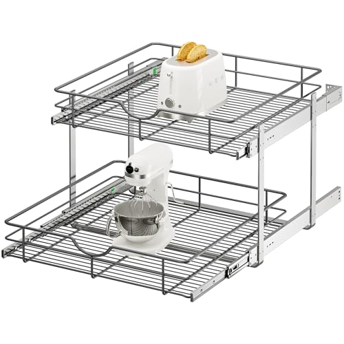 ALINE FURNITURE 2-Tier Pull Out Cabinet Organizer - 23" W x 22" D Soft Close Pullout Shelves with Shelf Liners - Slide Out Drawers for Kitchen Cabinets, Pantry, Bathroom, Heavy Duty Steel Wire Baskets