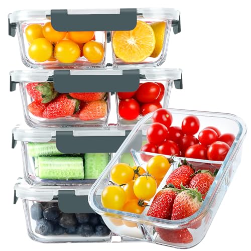KOMUEE Glass Meal Prep Containers 3 Compartments