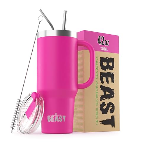 Beast 42 oz Tumbler Stainless Steel Vacuum Insulated Coffee Ice Cup Double Wall Travel Flask (Cupcake Pink)