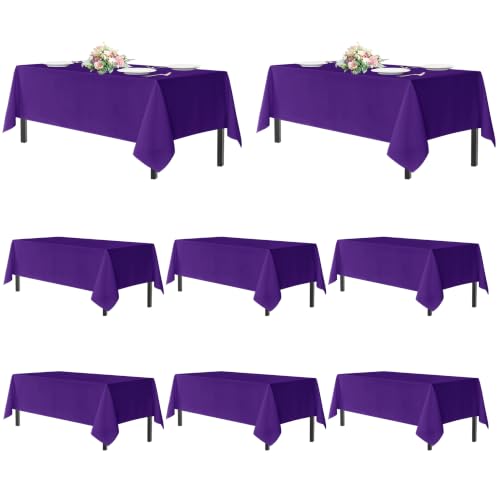 sancua Purple Tablecloths for 6 Foot Rectangle Tables, 8 Pack - Washable Polyester Fabric Table Cloth for Halloween Party, Wedding Birthday, Banquet Reception, 54x108 Inch