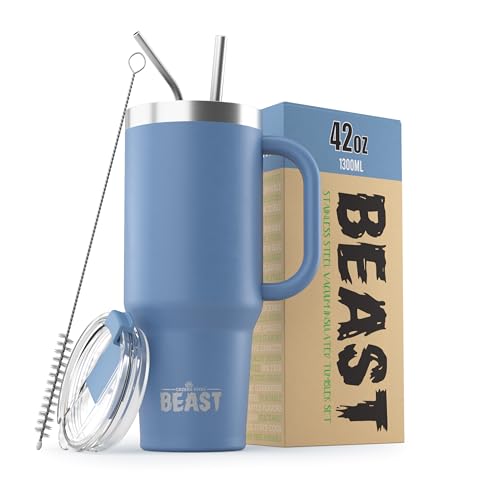 Beast 42 oz Tumbler Stainless Steel Vacuum Insulated Coffee Ice Cup Double Wall Travel Flask (Stormy Sky Blue)