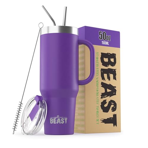 Beast 50 oz Tumbler Stainless Steel Vacuum Insulated Coffee Ice Cup Double Wall Travel Flask (Deep Purple)