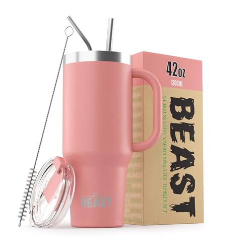 Beast 42 oz Tumbler Stainless Steel Vacuum Insulated Coffee Ice Cup Double Wall Travel Flask (Blossom Pink)