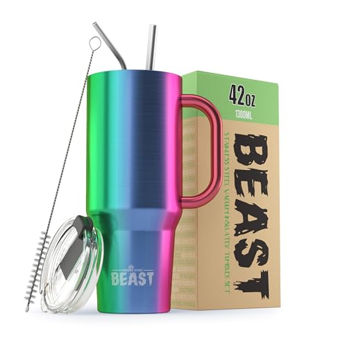 Beast 42 oz Tumbler Stainless Steel Vacuum Insulated Coffee Ice Cup Double Wall Travel Flask (Rainbow)