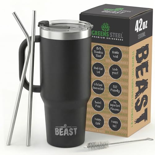 Beast 42 oz Tumbler Stainless Steel Vacuum Insulated Coffee Ice Cup Double Wall Travel Flask (Matt Black)