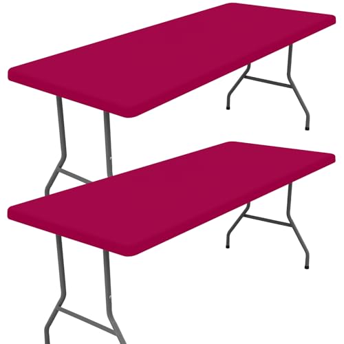 Spandex 6 Foot Rectangle Table Cloth 2 Pack, Elastic Fitted Tablecloths for Picnic, Stretch Washable Patio Table Cover for Outdoor, Camping, Banquet and Parties (Fuchsia, 30"x72")