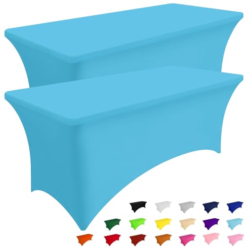 Smiry 2 Pack Spandex Table Cloth 6FT, Elastic Fitted Stretch Tablecloths for Rectangle Tables, Washable Table Cover for Outdoor, Wedding, Banquet & Parties (Blue Mist, 72Lx30Wx30H Inch)