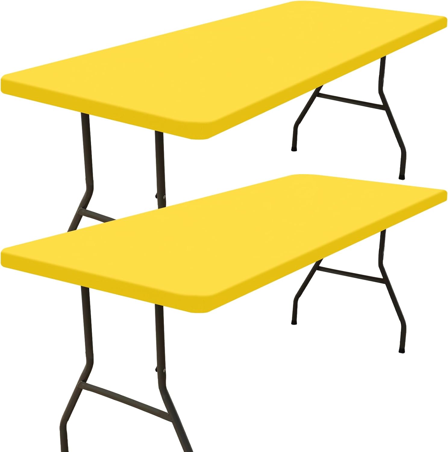 Smiry 2 Pack Rectangle Picnic Table Cloth, Waterproof Elastic Fitted Tablecloths, Washable Polyester Rectangular Patio Table Cover for Camping, Indoor and Outdoor (Yellow, 30"x96")